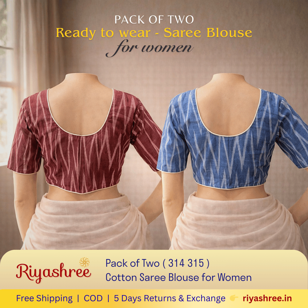 Pack of Two Riyashree Ready to Wear Stitched Cotton Ikkat Saree Blouse for Women | 314 315