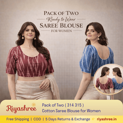 Pack of Two Riyashree Ready to Wear Stitched Cotton Ikkat Saree Blouse for Women | 314 315