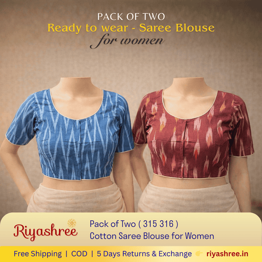 Pack of Two Riyashree Ready to Wear Stitched Cotton Ikkat Saree Blouse for Women | 315 316