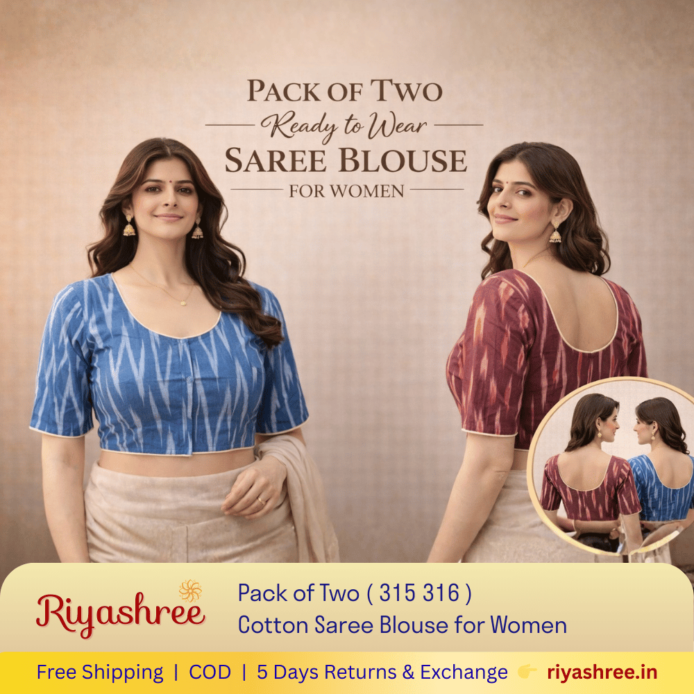 Pack of Two Riyashree Ready to Wear Stitched Cotton Ikkat Saree Blouse for Women | 315 316