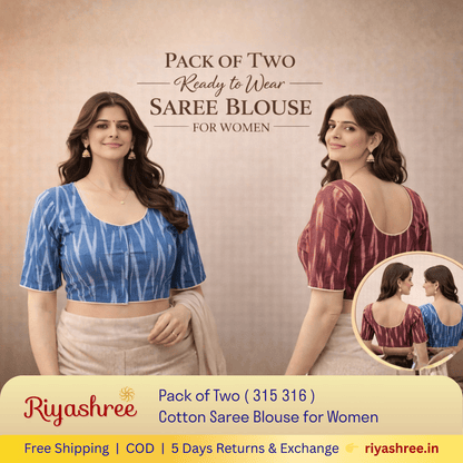 Pack of Two Riyashree Ready to Wear Stitched Cotton Ikkat Saree Blouse for Women | 315 316