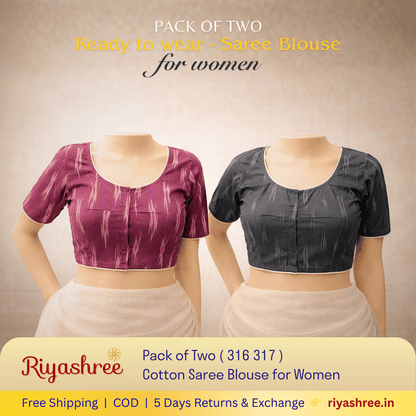 Pack of Two Riyashree Ready to Wear Stitched Cotton Ikkat Saree Blouse for Women | 316 317