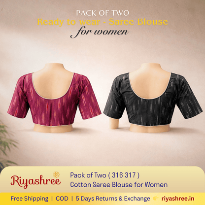 Pack of Two Riyashree Ready to Wear Stitched Cotton Ikkat Saree Blouse for Women | 316 317
