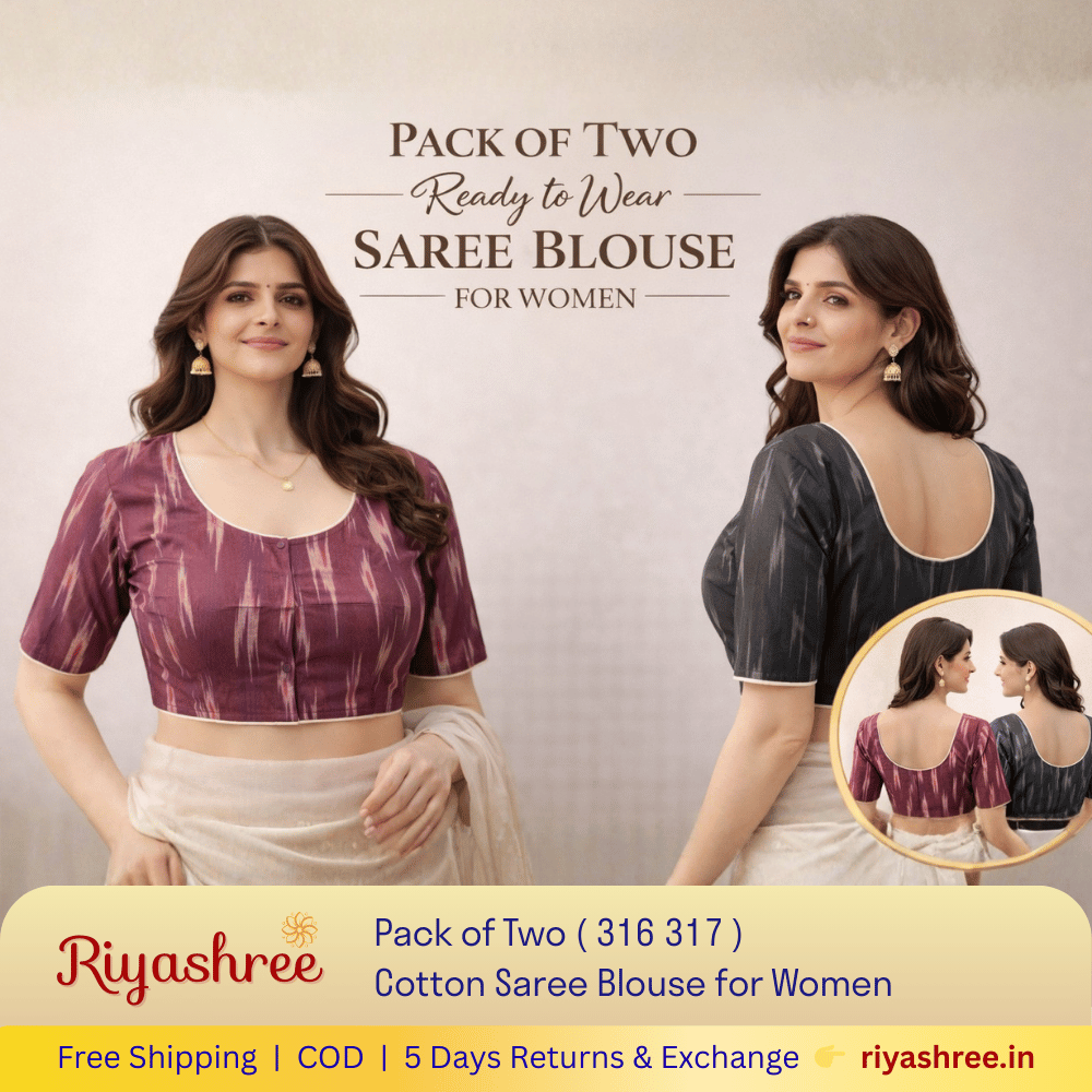 Pack of Two Riyashree Ready to Wear Stitched Cotton Ikkat Saree Blouse for Women | 316 317