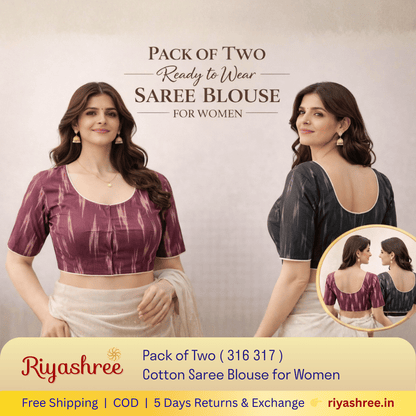 Pack of Two Riyashree Ready to Wear Stitched Cotton Ikkat Saree Blouse for Women | 316 317
