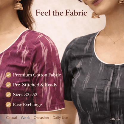 Pack of Two Riyashree Ready to Wear Stitched Cotton Ikkat Saree Blouse for Women | 316 317
