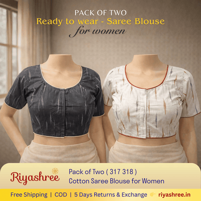 Pack of Two Riyashree Ready to Wear Stitched Cotton Ikkat Saree Blouse for Women | 317 318