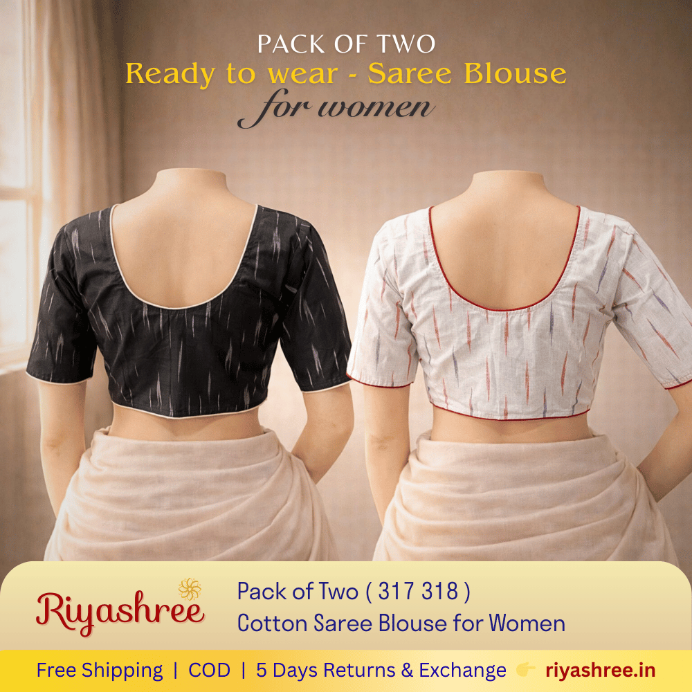 Pack of Two Riyashree Ready to Wear Stitched Cotton Ikkat Saree Blouse for Women | 317 318