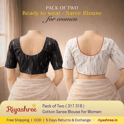 Pack of Two Riyashree Ready to Wear Stitched Cotton Ikkat Saree Blouse for Women | 317 318