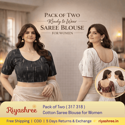 Pack of Two Riyashree Ready to Wear Stitched Cotton Ikkat Saree Blouse for Women | 317 318