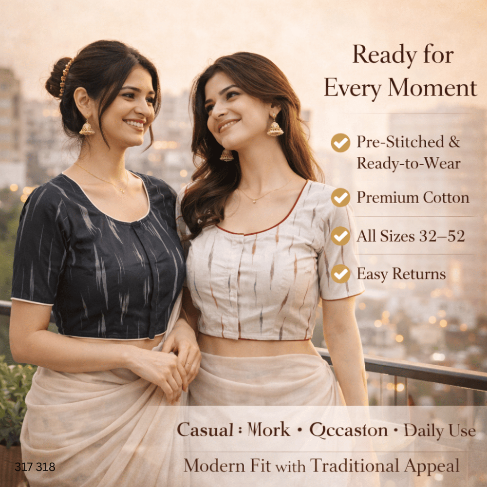 Pack of Two Riyashree Ready to Wear Stitched Cotton Ikkat Saree Blouse for Women | 317 318