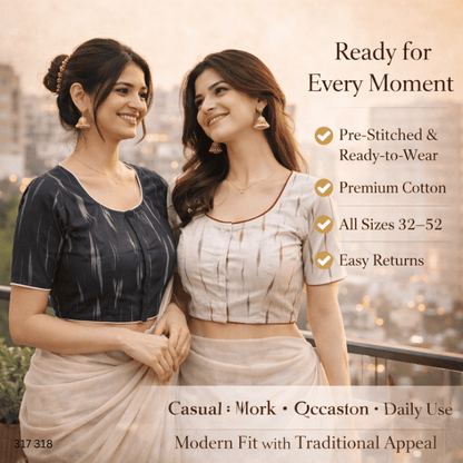 Pack of Two Riyashree Ready to Wear Stitched Cotton Ikkat Saree Blouse for Women | 317 318