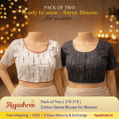 Pack of Two Riyashree Ready to Wear Stitched Cotton Ikkat Saree Blouse for Women | 318 319