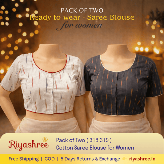 Pack of Two Riyashree Ready to Wear Stitched Cotton Ikkat Saree Blouse for Women | 318 319