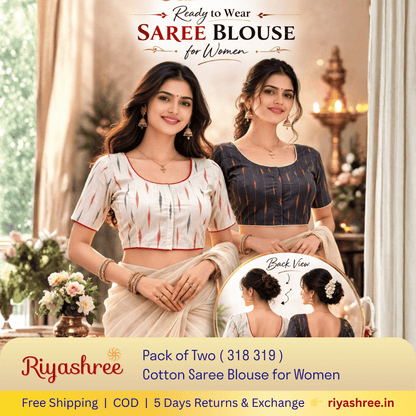 Pack of Two Riyashree Ready to Wear Stitched Cotton Ikkat Saree Blouse for Women | 318 319