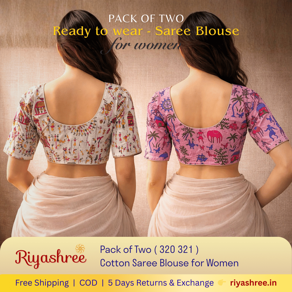 Pack of Two Riyashree Ready to Wear Stitched Cotton Madhubani Saree Blouse for Women | 320 321