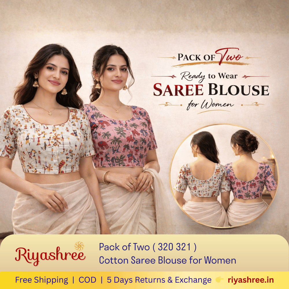 Pack of Two Riyashree Ready to Wear Stitched Cotton Madhubani Saree Blouse for Women | 320 321