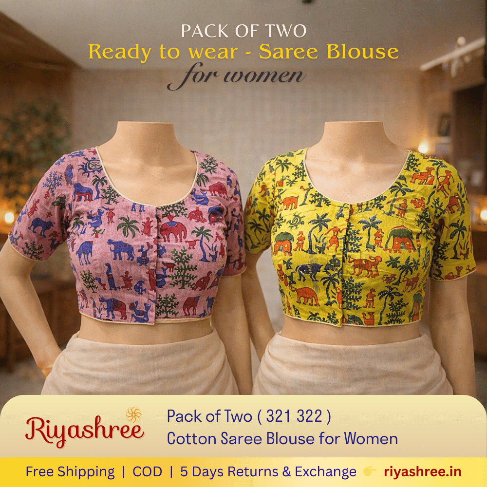 Pack of Two Riyashree Ready to Wear Stitched Cotton Madhubani Saree Blouse for Women | 321 322