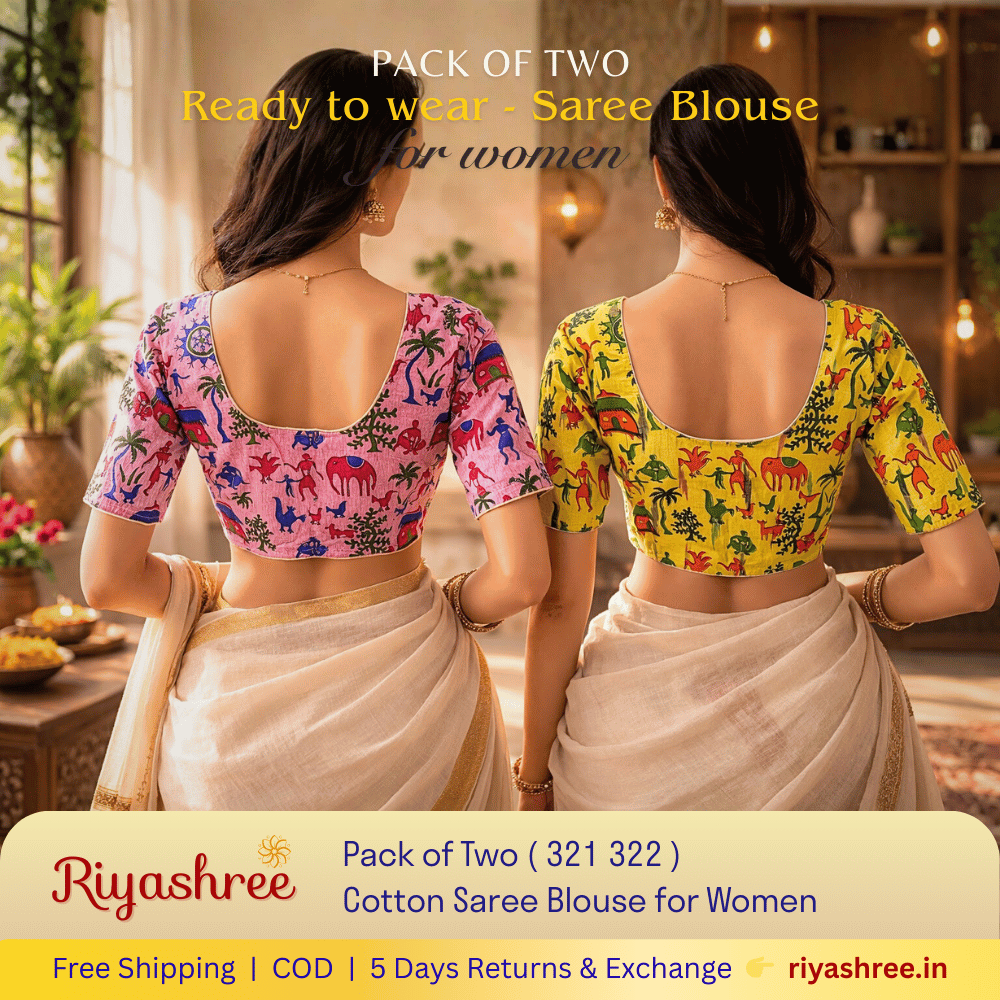 Pack of Two Riyashree Ready to Wear Stitched Cotton Madhubani Saree Blouse for Women | 321 322