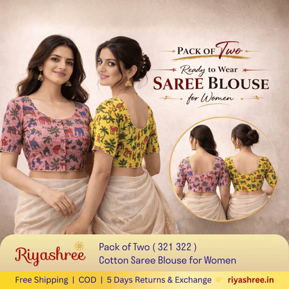 Pack of Two Riyashree Ready to Wear Stitched Cotton Madhubani Saree Blouse for Women | 321 322