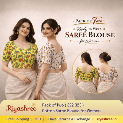 Pack of Two Riyashree Ready to Wear Stitched Cotton Madhubani Saree Blouse for Women | 322 323