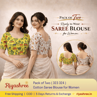 Pack of Two Riyashree Ready to Wear Stitched Cotton Madhubani Saree Blouse for Women | 323 324
