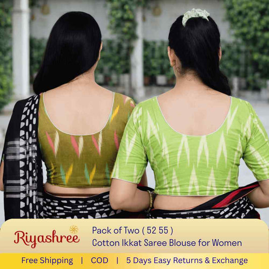 EvaRiya Pack of 2 Ready-to-Wear Cotton Ikkat Blouse for Women | Pre-Stitched Saree Blouse | Comfortable Daily & Festive Wear | 52-55