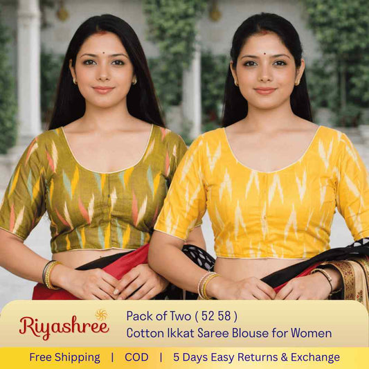 EvaRiya Pack of 2 Ready-to-Wear Cotton Ikkat Blouse for Women | Pre-Stitched Saree Blouse | Comfortable Daily & Festive Wear | 52-58