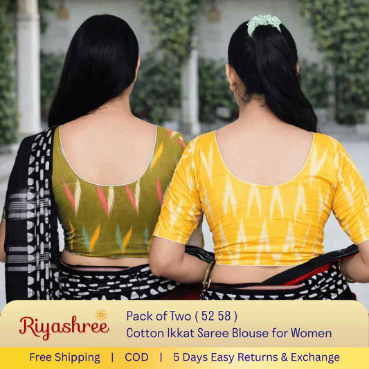 EvaRiya Pack of 2 Ready-to-Wear Cotton Ikkat Blouse for Women | Pre-Stitched Saree Blouse | Comfortable Daily & Festive Wear | 52-58