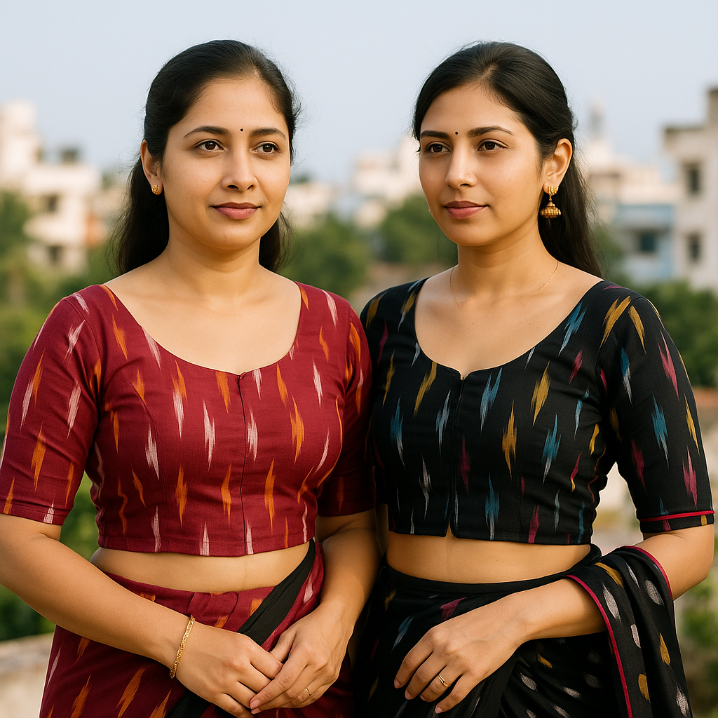 Pack of 2 - Riyashree Ikkat Print Ready-to-Wear Stitched Blouse for Women