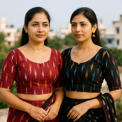 Pack of 2 - Riyashree Ikkat Print Ready-to-Wear Stitched Blouse for Women