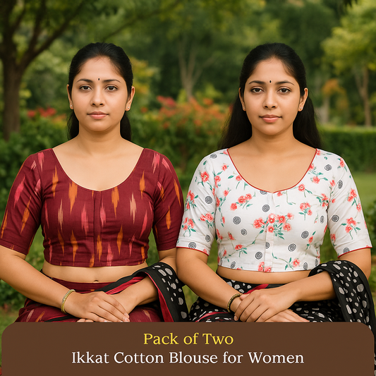 Pack of 2 - Riyashree Ikkat Print Ready-to-Wear Stitched Blouse for Women