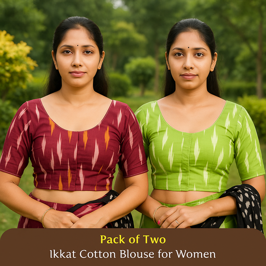 Pack of 2 - Riyashree Ikkat Print Ready-to-Wear Stitched Blouse for Women