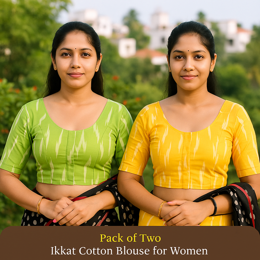 Pack of 2 - Riyashree Ikkat Print Ready-to-Wear Stitched Blouse for Women