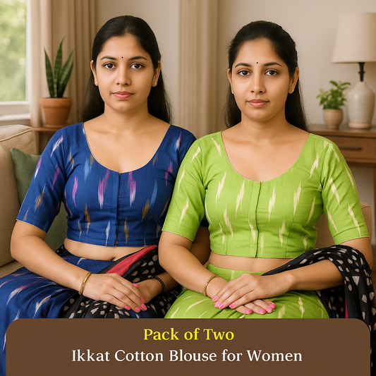 Pack of 2 - Riyashree Ikkat Print Ready-to-Wear Stitched Blouse for Women