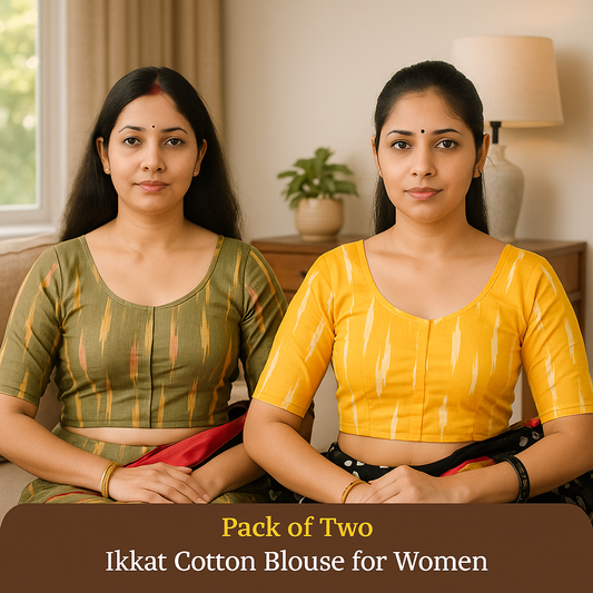 Pack of 2 - Riyashree Ikkat Print Ready-to-Wear Stitched Blouse for Women