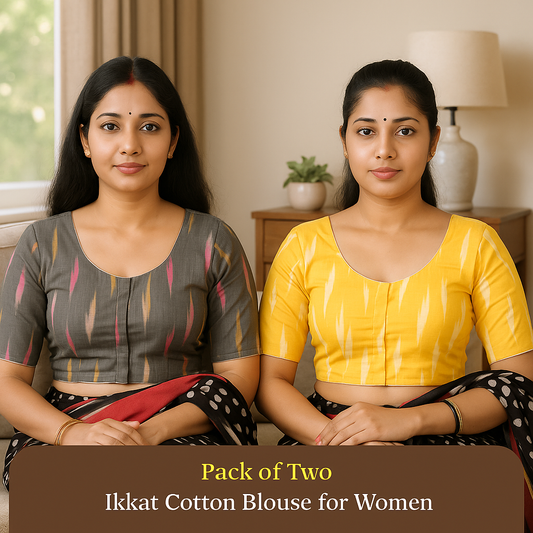 Pack of 2 - Riyashree Ikkat Print Ready-to-Wear Stitched Blouse for Women