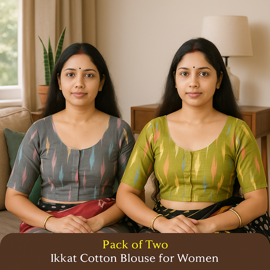 Pack of 2 - Riyashree Ikkat Print Ready-to-Wear Stitched Blouse for Women