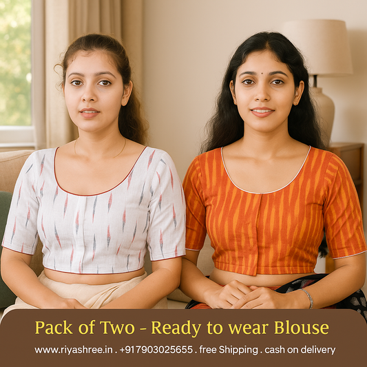 Pack of 2 - Riyashree Ikkat Print Ready-to-Wear Stitched Blouse for Women