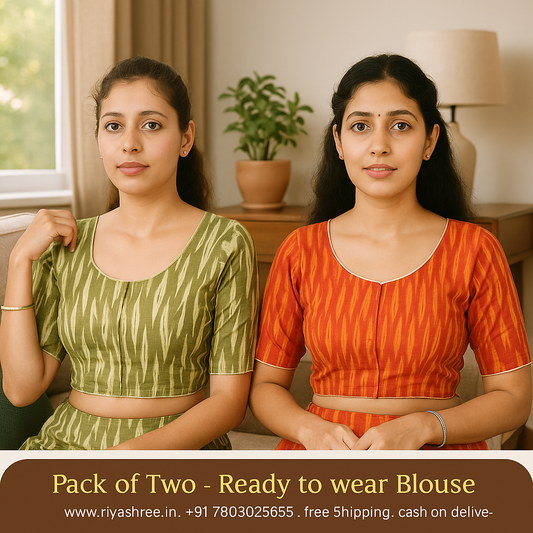 Pack of 2 - Riyashree Ikkat Print Ready-to-Wear Stitched Blouse for Women