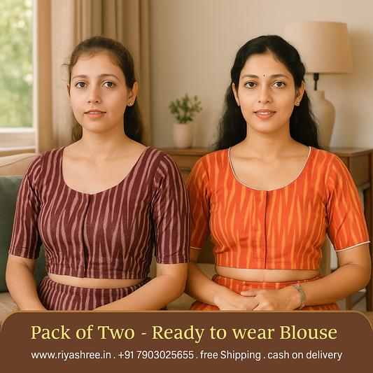 Pack of 2 - Riyashree Ikkat Print Ready-to-Wear Stitched Blouse for Women