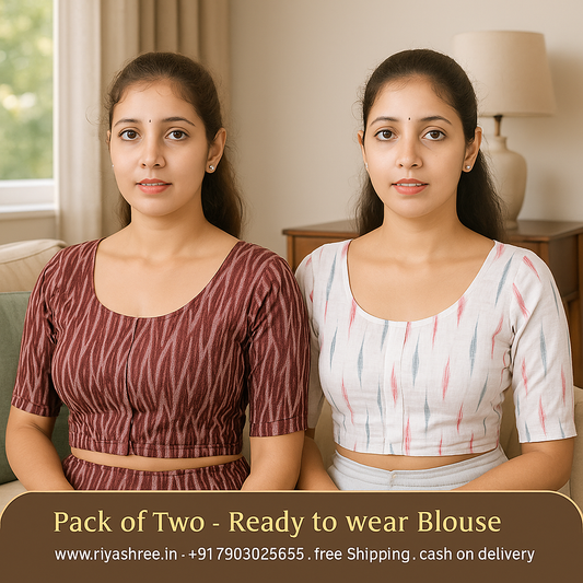 Pack of 2 - Riyashree Ikkat Print Ready-to-Wear Stitched Blouse for Women