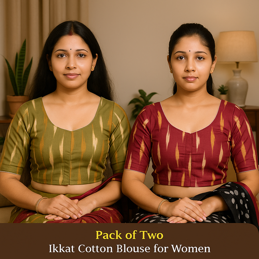 Pack of 2 - Riyashree Ikkat Print Ready-to-Wear Stitched Blouse for Women