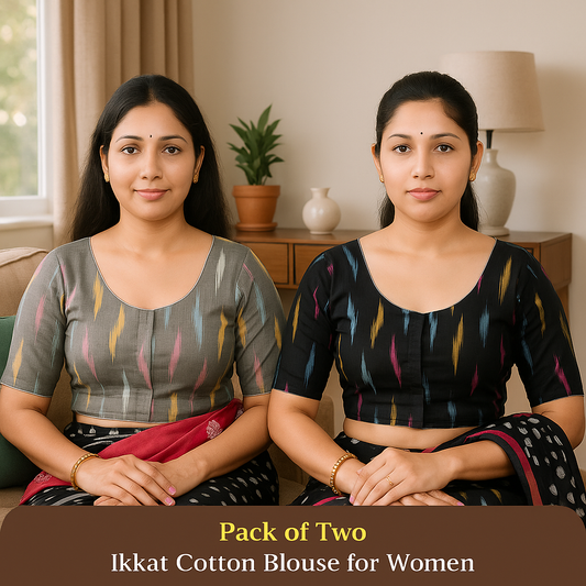 Pack of 2 - Riyashree Ikkat Print Ready-to-Wear Stitched Blouse for Women