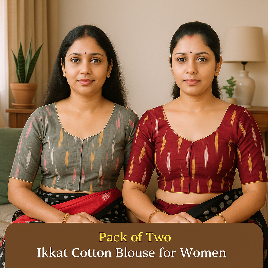 Pack of 2 - Riyashree Ikkat Print Ready-to-Wear Stitched Blouse for Women