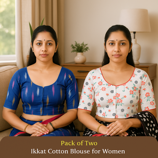 Pack of 2 - Riyashree Ikkat Print Ready-to-Wear Stitched Blouse for Women