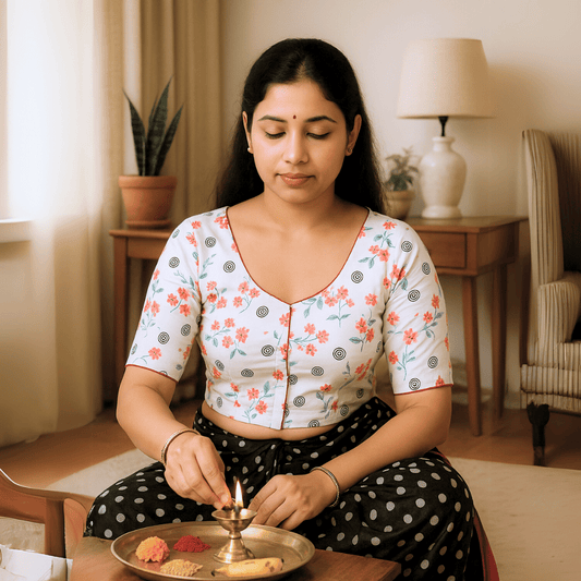 Riyashree Ikkat Print Ready-to-Wear Stitched Blouse for Women