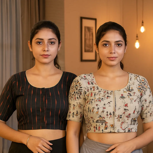 Evariya WomenÕs Ready-to-Wear Cotton Ikkat Blouse (Pack of 2) | 20-23