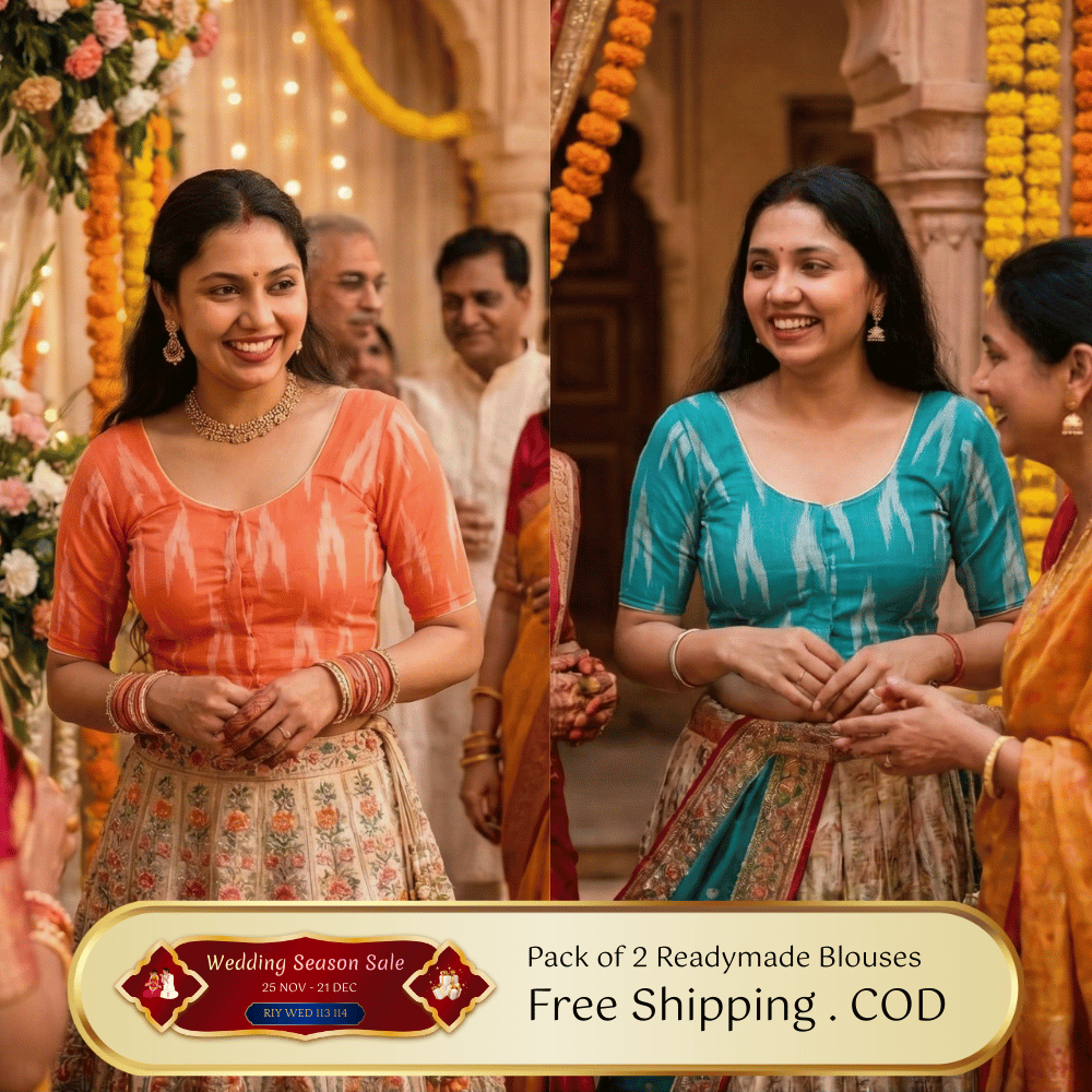 Evariya WomenÕs Ready-to-Wear Cotton Ikkat Blouse (Pack of 2) | 113-114