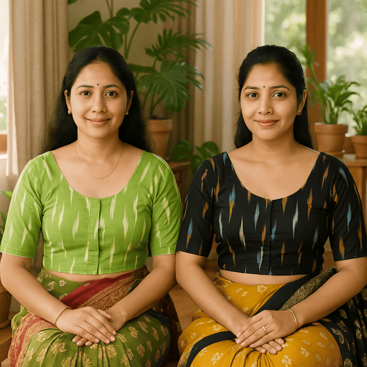 Pack of 2 - Riyashree Ikkat Print Ready-to-Wear Stitched Blouse for Women